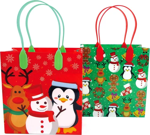 Miniatura 3 de TINYMILLS Paquete de 12 bolsas de regalo de fiesta de Navidad con asas, bolsas de plástico resistentes para vacaciones y truco o trato