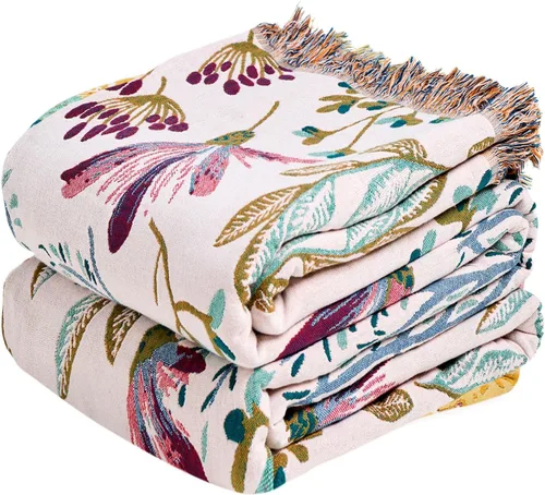Miniatura 16 de MSGKV Manta de Tiro 100% Algodón para Cama Sofá Otoño 90''x 98'' Mantas de Muselina Súper Suaves Cálidas Colcha Bohemia Ligera Mantas Decorativas