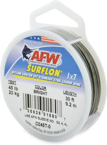 Miniatura 43 de Alambre de pesca americano Surflon recubierto de nailon 1x7 de acero inoxidable, línea líder de pesca para agua salada, prueba de 10 libras - prueba