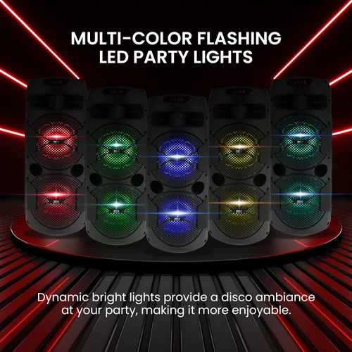 Miniatura 4 de Pyle Altavoz PA Bluetooth portátil - Sistema de audio para karaoke BT de 240W dual de 6.5" recargable para interiores/exteriores - TWS, luces