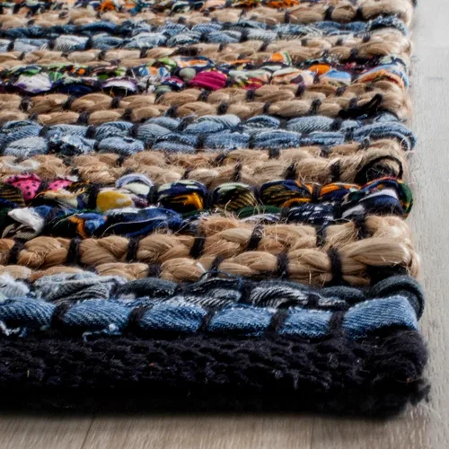 Miniatura 4 de SAFAVIEH Cape Cod Collection CAP361A - Alfombra decorativa de algodón y yute trenzada, hecha a mano, de 2 pies 3 pulgadas x 4 pies, color azul/multi