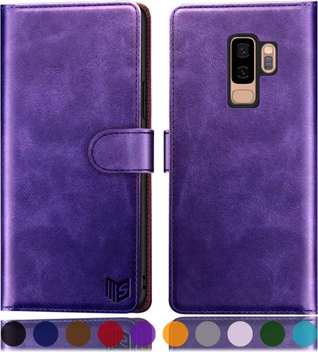 Miniatura 11 de SUANPOT Funda de piel tipo cartera para Samsung Galaxy S9+ / S9 Plus 6.2 (no S9 5.8") con bloqueo RFID, tarjetero de crédito, funda de poliuretano