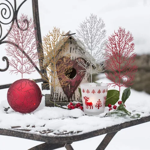 Miniatura 7 de Cabilock 12 piezas de hojas artificiales con purpurina de Navidad, hojas brillantes, adorno de hojas para árbol de Navidad, guirnalda de corona