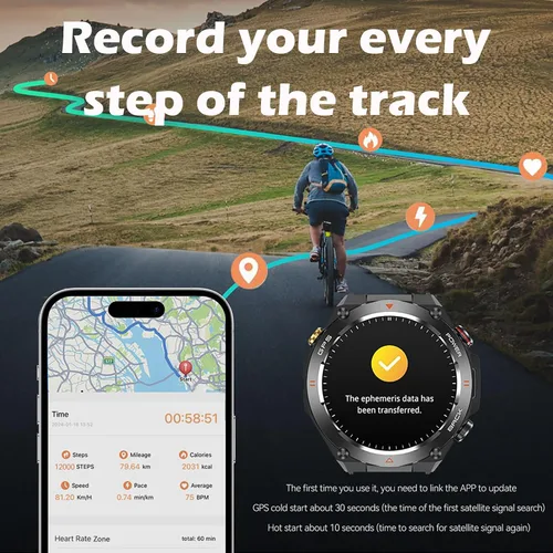 Miniatura 3 de Yihou ABC - Reloj inteligente de seguimiento GPS para hombre, senderismo, correr, resistente, militar, con marca/respuesta de llamada, brújula