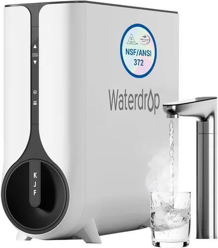 Waterdrop Sistema de ósmosis inversa KJ600, dispensador instantáneo de agua caliente, 600 GPD, reduce PFAS, sin tanque, 2:1 puro para drenar, debajo