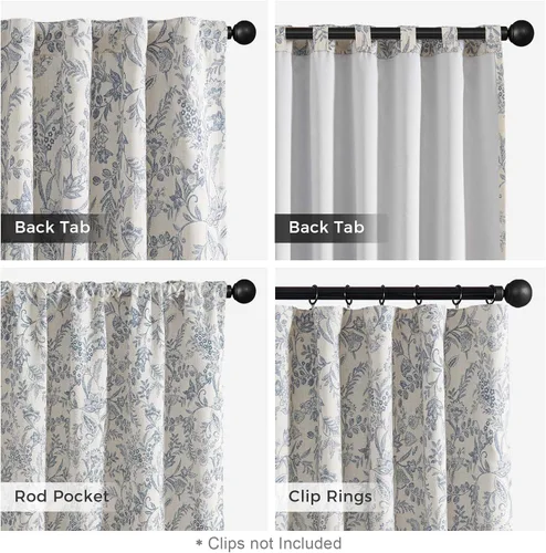 Miniatura 6 de Lazzzy Cortinas de lino de estilo granja con flores azules de 63 pulgadas de largo, con lengüeta trasera, para sala de estar y dormitorio, estampado