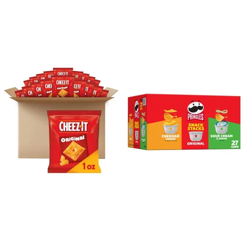 Cheez-It Galletas de queso, galletas horneadas, aperitivos de oficina y niños, original, caja de 40 onzas (40 bolsas) + patatas fritas Pringles,