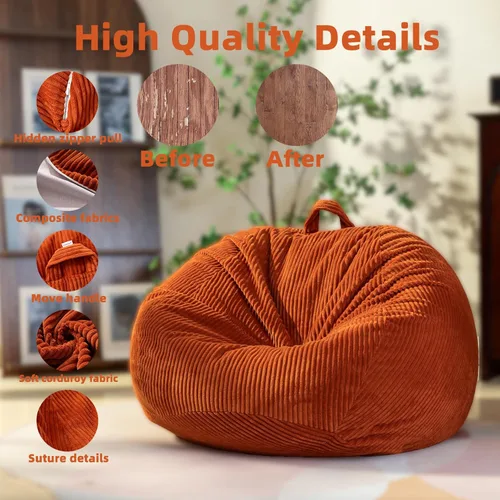 Miniatura 3 de ZhenLives Funda para puf de almacenamiento de animales de peluche, solo funda (sin relleno), organizador de juguetes de pana, para asiento con cojín
