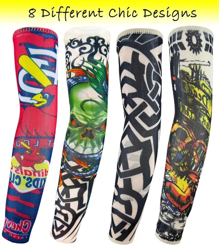 Miniatura 4 de Mangas de brazo de tatuaje falso a granel, 8 piezas de protección solar temporal para niños pequeños y grandes Juego de 3 mangas de 8 piezas