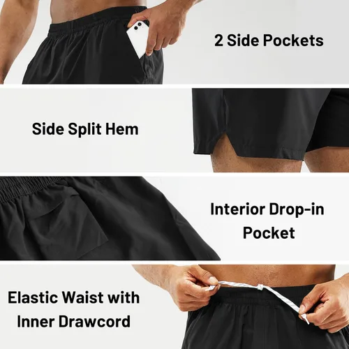 Miniatura 3 de MIER Pantalones cortos de entrenamiento para hombres, pantalones cortos de secado rápido, 5 pulgadas, con bolsillos, ligeros, transpirables.