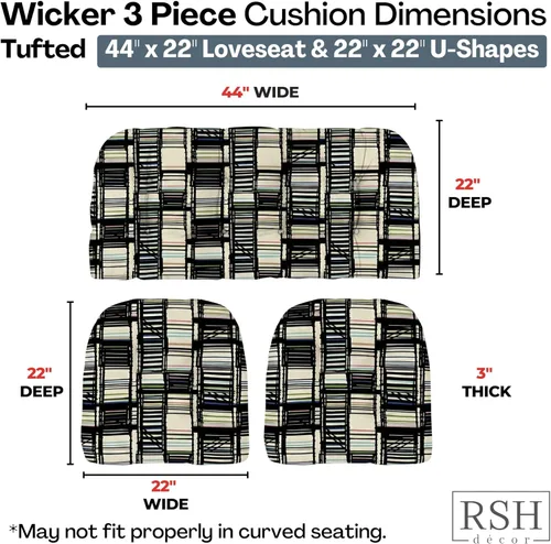Miniatura 3 de RSH DECOR: Sunbrella 3-Piece Tufted Wicker Cushion Set 44" x 22" & 22" x 22" Outdoor Loveseat & U-Shaped Seat Cushions Crafted with