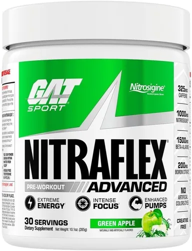 GAT SPORT Nitraflex Advanced - Polvo de preentrenamiento avanzado, aumenta el flujo sanguíneo, aumenta la fuerza y la energía, mejora el rendimiento