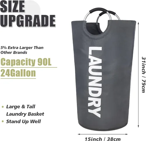Miniatura 2 de Twira Cesta de lavandería grande de 90 litros, cesta de lavandería que se mantiene bien, bolsa de lavandería con asas acolchadas, contenedor de ropa