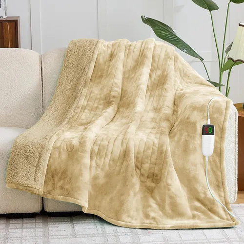 Miniatura 20 de greenoak Manta eléctrica con calefacción, manta térmica de piel sintética Sherpa para sofá cama, regalos cálidos de invierno para mujeres/ella