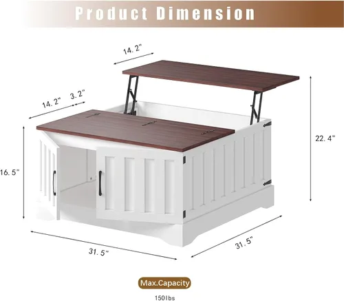 Miniatura 2 de HedoAjim - Mesa auxiliar elevable con almacenamiento, mesa de centro cuadrada de 31.5 pulgadas con gran almacenamiento oculto, mesa central