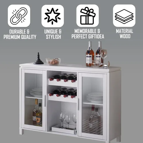 Miniatura 8 de Kings Brand Furniture Neiman - Aparador de madera para vino, estante de madera para vino y armario de buffet independiente con almacenamiento