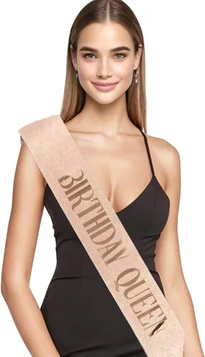 Miniatura 4 de Luwigs Banda de cumpleaños Queen para regalo de cumpleaños de oro rosa, banda con purpurina, accesorios de fiesta para niñas y mujeres, un paquete