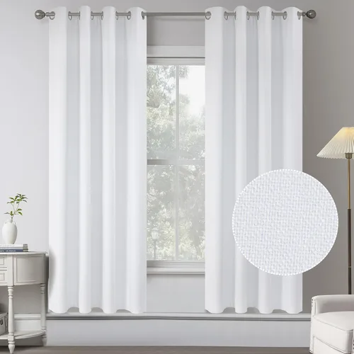 Miniatura 45 de KEQIAOSUOCAI Cortinas de lino 100% opacas de 100 pulgadas de largo, 2 paneles para dormitorio, estilo casa de campo moderna, completamente negro