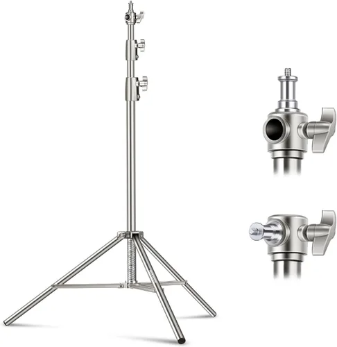 NEEWER Soporte de luz de acero inoxidable de 102 pulgadas/2.6m, soporte de trípode de fotografía resistente acolchado con resorte con adaptador de