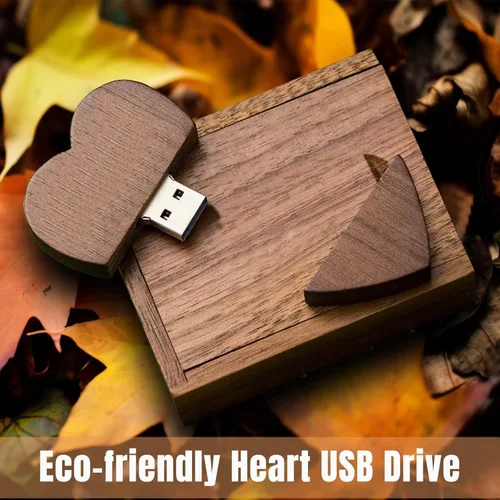 Miniatura 2 de Unidad flash de madera en forma de corazón 32GB USB3.0 con caja de regalo, unidad USB de madera 32G USB 3.0 Super-Speed JumpDrive caja de madera