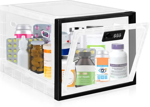 Caja de seguridad para medicamentos seguros, caja de almacenamiento con cerradura de material premium, contenedor organizador con cerradura y código