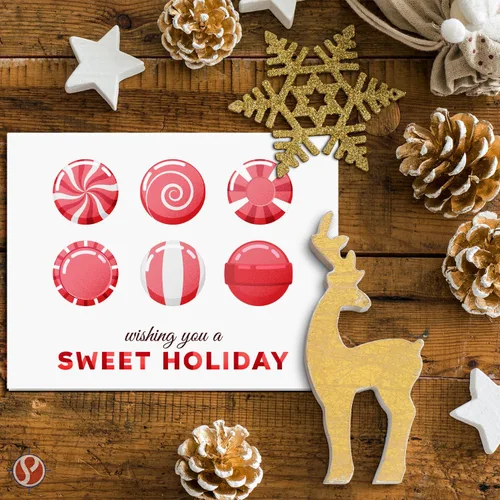 Miniatura 3 de 2026 Wishing You A Sweet Holiday! Tarjetas de felicitación – Caramelos de Navidad antiguos rojos y blancos – Saludos, invitaciones, agradecimientos