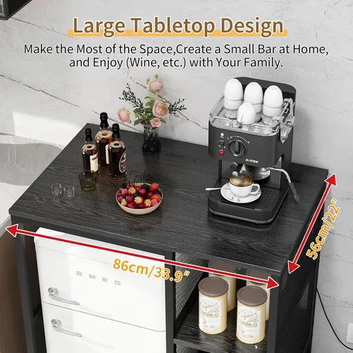 Miniatura 7 de METYERRY Estante para hornear de cocina con toma de corriente, soporte para microondas con cajón, mini soporte para refrigerador con estantes Negro