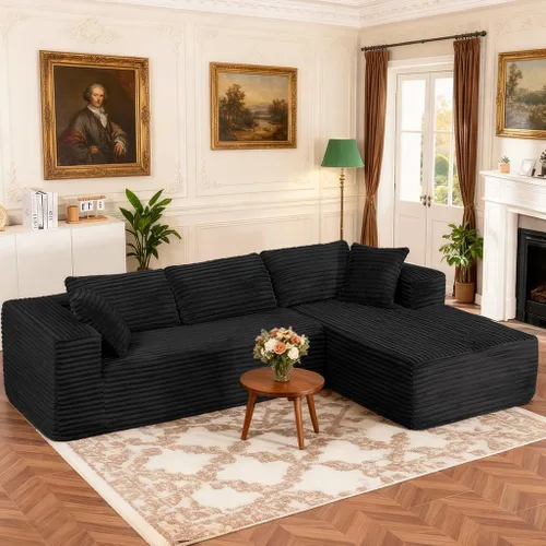 Miniatura 10 de COMHOMA - Sofá seccional modular de 105" con asiento profundo, sofá en forma de L tapizado en nube, brazos anchos, tela de corduroy, chaise lounge