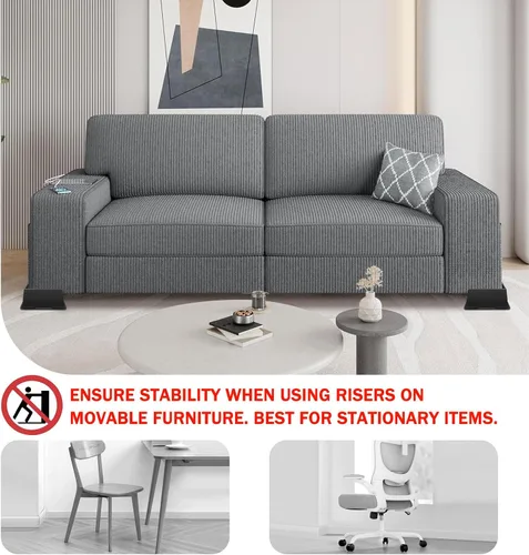 Miniatura 4 de ANNKUT Elevadores de cama de 2 pulgadas, resistentes, elevadores de sofá de gran tamaño, elevadores de muebles extra anchos para sofá, mesa