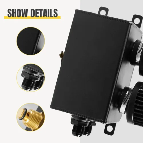 Miniatura 4 de Universal Aluminio 10AN 1.2L Twin Baffle Dual Filter Motor Oil Catch Can Tanque con 2 filtros de aire Depósito de captura de aceite Tanque de lata
