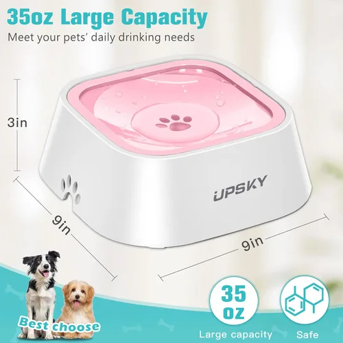 Miniatura 3 de UPSKY Cuenco antideslizante para beber lento, dispensador de mascotas sin derrames de 35 onzas para perros y gatos Rosa