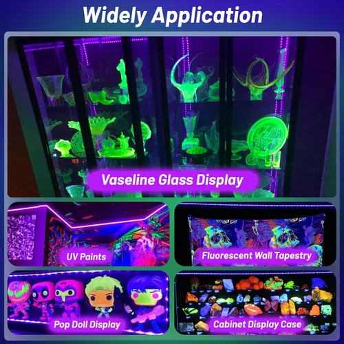 Miniatura 7 de Tira de luz negra de 33 pies, funciona con USB y pilas, para fiesta brillante, tira de luces negras para decoración de Halloween, decoración de 10M