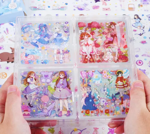 Miniatura 4 de Kawaii - Calcomanías de dibujos animados para diario, 600 unidades, 100 hojas de vinilo en caja, lindas calcomanías transparentes para diario, Chica