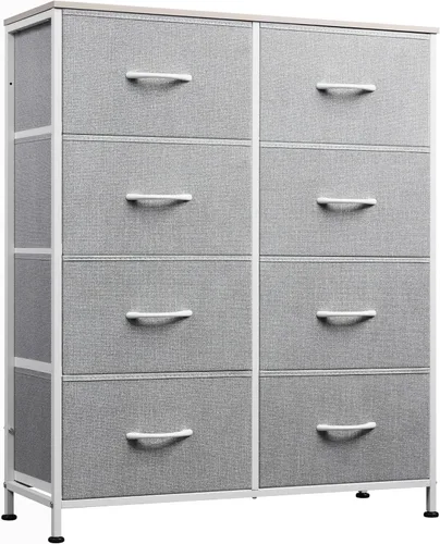 Miniatura 13 de WLIVE - Cómoda de tela para dormitorio, cómoda alta con 8 cajones, torre de almacenamiento con contenedores de tela, cómodas dobles, cómoda