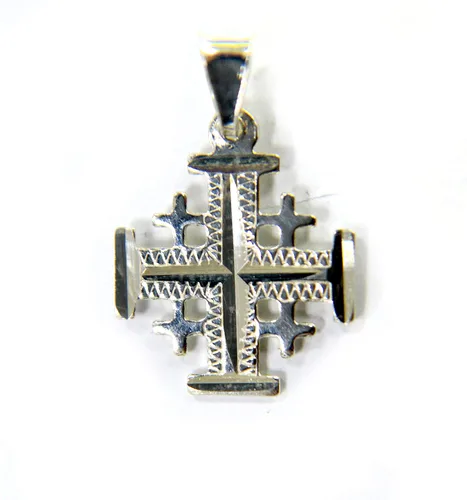 Miniatura 11 de Colgante Cruz Cruzado Jerusalén de Plata de Ley (925) Artesanal en Tierra Santa. Grabado por máquina de corte de diamantes., Metal