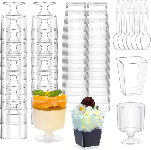 Miniatura 13 de mwellewm 150 paquetes de mini tazas de postre con cucharas, tazas de postre de plástico transparente de 3oz para postres tipo parfait para fiestas
