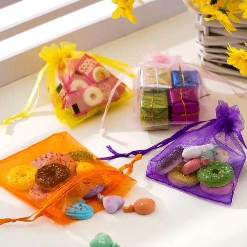 Miniatura 6 de Meowoo 100 bolsas de organza, bolsas de malla pequeñas de 3 x 4 pulgadas con cordón, bolsas de regalo de malla con cordón para joyas, dulces