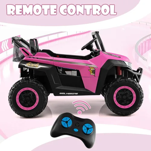 Miniatura 4 de OLAKIDS Vehículo eléctrico de 2 plazas para niños, UTV de 12 V con control remoto, suspensión de resorte, arranque suave, música Bluetooth FM