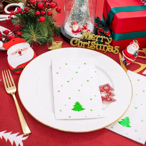 Miniatura 6 de WDF Paquete de 100 Servilletas Navideñas Verdes Desechables - Servilletas de Papel de Árbol de Navidad de 3 Capas, Servilletas Navideñas Verdes