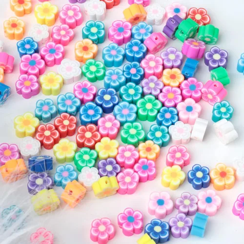 Miniatura 2 de 100 cuentas de flores de arcilla polimérica de colores para bricolaje, joyas, pulseras, aretes, collares, suministros para hacer manualidades