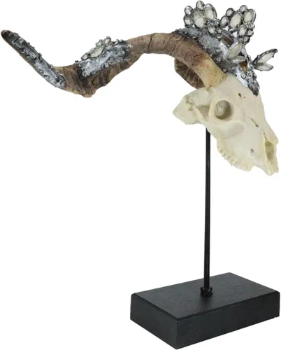 Miniatura 6 de Ebros Gift Gemas de cristal ornamentadas realistas Valais atornilladas de plata con cuello negro, escultura de resina de calavera de Billy Goat