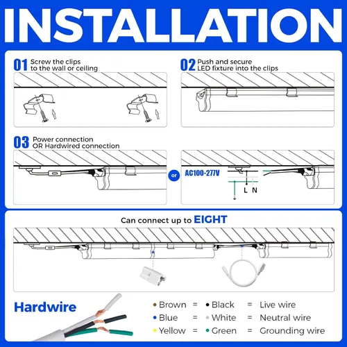 Miniatura 9 de Barrina T5 - Luz LED para tienda de 4 pies, 2 cables de alimentación de 6500 K, blanco súper brillante, 2200 lm, 20 W, lámpara de techo comercial