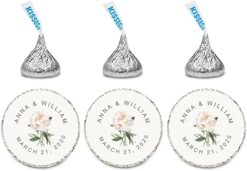 Miniatura 34 de Andaz Press Etiquetas personalizadas de gota de chocolate para boda, nombres y fecha redondos de novios, azul bebé, paquete de 240, personalizadas