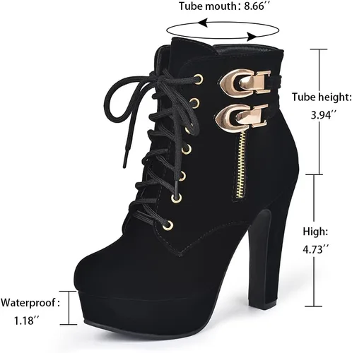 Miniatura 6 de Botines de tacón alto para mujer, otoño, redondo, de agujetas, con tacón grueso y plataforma. Botines Knight Martin.