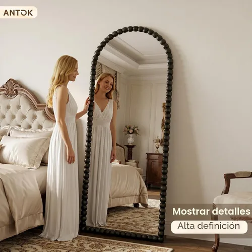 Miniatura 7 de Antok Espejo de Piso, 57"×21" Espejo Vintage de Cuerpo Completo con Cuentas, Espejo de Cuerpo Completo con Soporte, Montado para Colgar