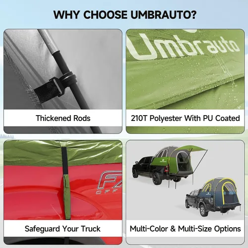 Miniatura 5 de Umbrauto Tienda de campaña para cama de camioneta con toldo: 6.3-6.7 pies PU3000mm impermeable Tiendas de campaña para camioneta de puerta trasera