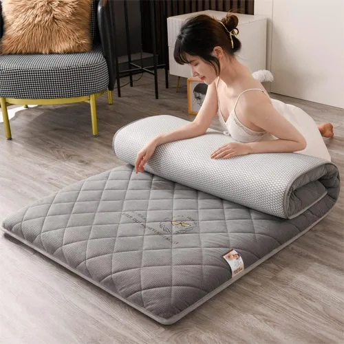 Miniatura 9 de KKCD Shikibuton - Colchón de futón japonés de felpa, cálido y suave, colchón enrollable para tatami, tapete portátil para dormir con fibra de Naranja