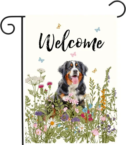 Miniatura 34 de Bandera de jardín floral Border Collie bandera de patio primavera verano bandera de patio flor perro banderas de jardín para exteriores pequeñas