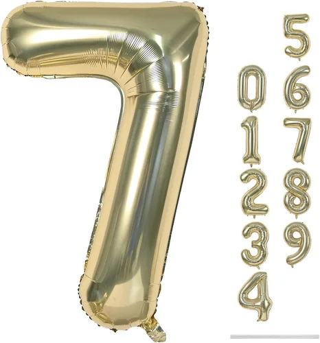 Miniatura 77 de Globo dorado champán con el número 5, globos de aluminio autoinflables grandes de 40 pulgadas del 0 al 9, globo de helio digital 5 dorado claro