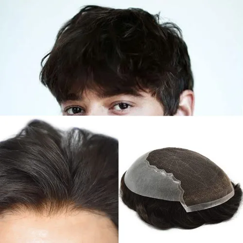 Tupé para hombres, cabello humano real, pieza de cabello para hombre, sistema de cabello de encaje suizo suave para hombres, sistema de reemplazo de